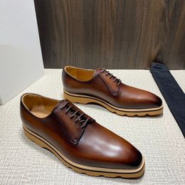 Chaussures Derby de marque de luxe pour hommes, faites à la main, en cuir de veau poli, à lacets, couleur unie, coupe basse sculptée, fête de banquet 5-10