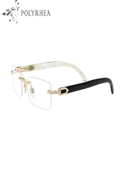 Lunettes de luxe en corne de buffle pour hommes et femmes, montures sans bords, diamants africains, jambes hybrides naturelles, emballage original, 6719242