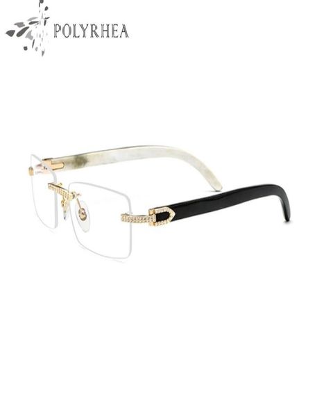 Lunettes de luxe en corne de buffle pour hommes et femmes, montures sans bords, diamants africains, jambes hybrides naturelles, emballage original, 5337764