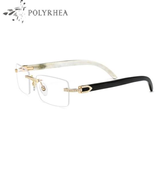 Fashion Luxury Buffalo Horn Lunes Frames Men Femmes Femmes Rimless Diamonds Africa Natural Hybrid Junes Emballage Original1221124