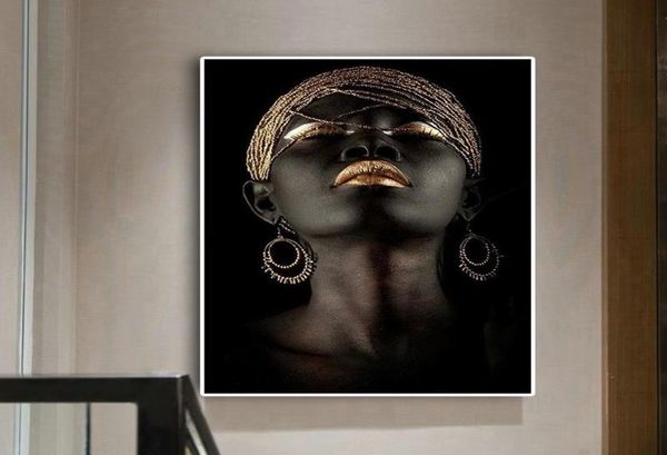 Pósteres en lienzo de lujo a la moda, impresiones de arte desnudo, figura de mujer africana dorada y negra, pintura al óleo, cuadro de pared escandinavo para vivir Ro7870586