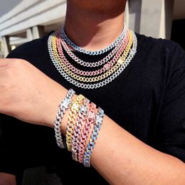 Mode luxe chaînes hommes collier Designer bijoux fête or argent rose bleu colliers et bracelet ensemble lien cubain miami hip hop collier glacé bijoux