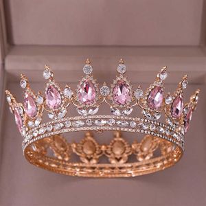 Mode luxe cercle rose cristal reine couronnes complet rond diadème de mariée pour la fête de mariage femmes strass cheveux accessoires X06252900