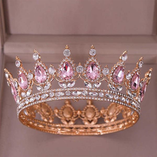 Mode De Luxe Cercle Rose Cristal Reine Couronnes Pleine Ronde Diadème De Mariée Pour La Fête De Mariage Femmes Strass Cheveux Accessoires X0625269a