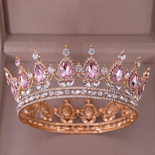 Mode luxe cercle rose cristal reine couronnes complet rond diadème de mariée pour la fête de mariage femmes strass cheveux accessoires X0625284y