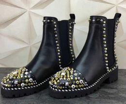 Mode luxe classique rivet femmes haute aide bottes noir femmes botte filles Designers luxe plat chaussures décontractées 35-40