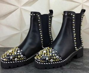 Mode luxe klassieke klinknagel vrouwen hoge hulp laarzen zwarte vrouwen boot meisjes ontwerpers luxe platte casual schoenen 35-40