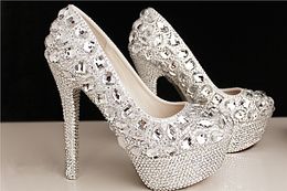 Mode luxe kristallen strass trouwschoenen maat 12 cm hoge hakken bruids schoenen partij prom vrouwen schoenen gratis verzending