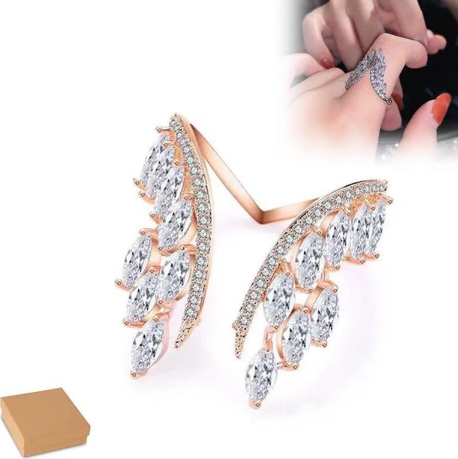 Set di anelli rigidi per braccialetti a forma di ali ad angolo grande con zirconi cubici di lusso di moda per gioielli da sposa per feste da donna