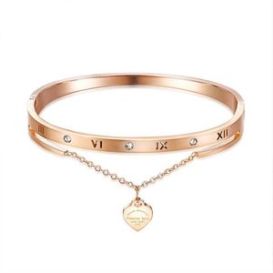 Créateur de mode de luxe beau diamant étincelant zircon coeur charmes bracelet bracelet pour femme filles 17 cm or rose titane s2514