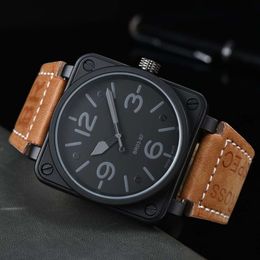 Diseñador de lujo de moda BR Beller Nuevos relojes de pulsera para hombre Relojes de pulsera de cuero marrón Hombres Producto automático Reloj de cinta completamente mecánico Micro B Square para hombre