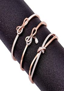 Fashion Luxury Designer Diamond Zirconia Sweet Bow Knot Titanium Bracelet en acier inoxydable pour les filles Rose Gold6679358