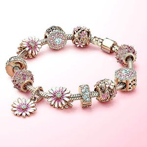Créateur de luxe de mode belle belle fleur de marguerite diamant cristal bricolage perles européennes charmes bracelet pour femme filles