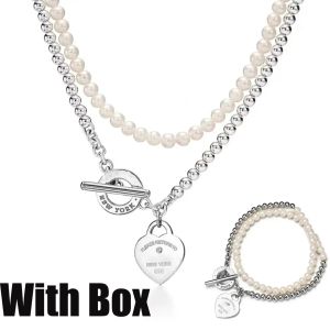 Mode Luxe designer ketting hart ketting terugkeer naar hanger sieraden hartvorm dubbeldeks kettingen met parelkettingen feest Rose Gold Platinum sieraden