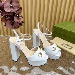 Mode luxe designer sandalen vrijetijdsplatform hiel dames hoge hak vis mondjurk schoenen metaal buckle decoratie klassiek