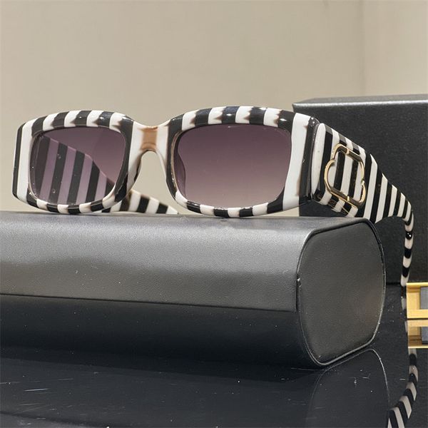 Lunettes de soleil de créateurs de mode de luxe pour femme Zebra-rayure Rectangle Cadre Hommes Lunettes Or Lettre Côté Goggle Lunettes de Soleil Femmes Eyeywear