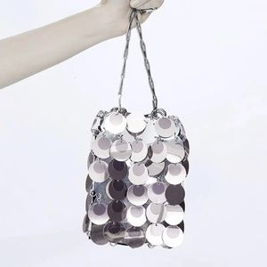 Mode luxe concepteur femmes sacs en métal paillettes chaîne tissé sac soirée pochette femme voyage vacances épaule sac à main 240228