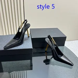 Designer de luxe de mode Femmes Robe Show Chaussures 10cm Talons hauts Luxurys Designers Véritable Cuir Sling Pompes Lady Sexy Sandales De Mariage Party Club Métal Noir Chaussure