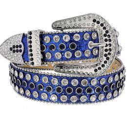 Mode luxe marques célèbres cinturones femme diamant ceinture cuir synthétique polyuréthane noir or Stud brillant strass ceinture