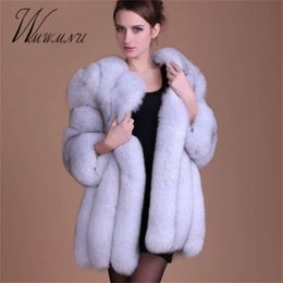 Mode luxe faux vos bontjas vrouwen plus size s-4xl winter dikke warme nep ry jas Schaqueta mujer 210928
