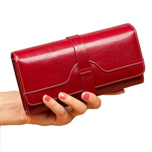 Mode luxe en cuir véritable femmes longue Anti vol RFID titulaire sac à main pochette portefeuilles