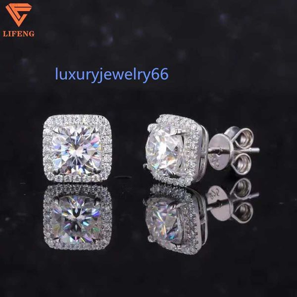 Bijoux de luxe de mode 925 argent sterling 6x6 coussin VVS Moisanite Diamond Stud Geométriques d'oreilles pour femmes