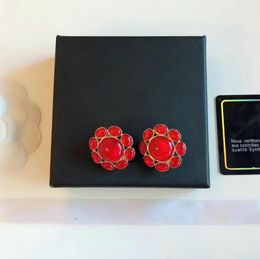 Mode-luxe sieraden oorbellen rode zon bloem oor clip designer camelia oorbellen vrouwen party bruiloft sieraden accessoise