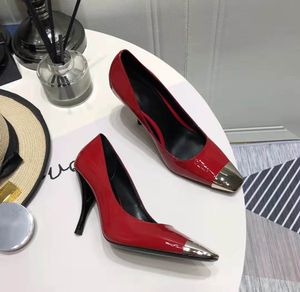 Moda de lujo para mujer zapatos de vestir negro sexy charol de alta calidad punta cuadrada diseñador único sandalias de mujer zapatos de barco de tacón alto 35-40-41