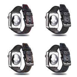 Fashion luxe lederen koolstofvezelriem voor Apple Watch -serie Ultra 8 7 6 5 4 3 2 1 Buckle Watchband voor IWatch 38 42 40 44 45 49 41 49 mm Buckle Watch Band