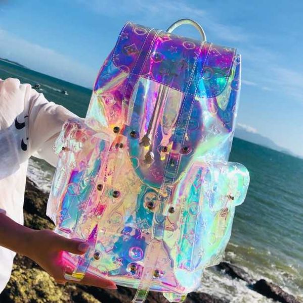 Sac à dos quotidien imperméable transparent de plage de Tpu holographique fait sur commande de loisirs de luxe de mode