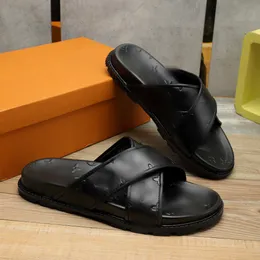 Mode luxe heren designer pantoffels brief gesneden strand casual zwarte slippers platte ontwerpers heren slides met doos