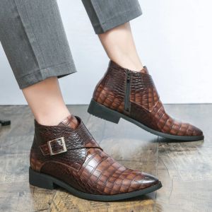 Mode Luxe leren herenlaarzen Winter Warm Comfy Chelsea Boots Enkellaarsjes Korte zakelijke laarzen Krokodilpatroon voor pak