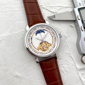 les hommes de luxe de mode regardent le mouvement automatique mécanique phase de lune montres-bracelets de concepteur d'or imperméables montres de bracelet en cuir véritable pour le cadeau de fête des pères des hommes