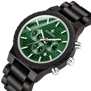 Montre de luxe en bois pour hommes, chronographe lumineux, multifonction, montre-bracelet à Quartz rétro, Sport, 204Q