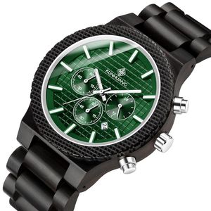 Montre de luxe en bois pour hommes, chronographe lumineux, multifonction, montre-bracelet à Quartz rétro, Sport, 247J