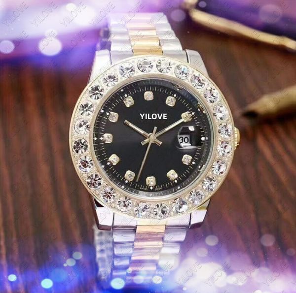 Mode De Luxe Hommes Diamants Bague Montre 43mm Beau Designer Quartz Mouvement Horloge Saphir Verre Miroir Étanche En Gros Mâle Cadeaux D'affaires Montres-Bracelets