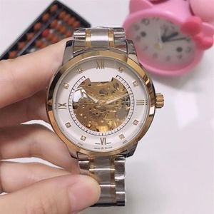 Mode Luxe Heren Horloges Topmerk Skeleton mechanisch automatisch uurwerk horloges goud diamant 40mm Roestvrij Stalen band w337H