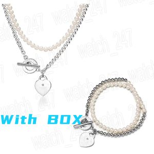 Collier de luxe de mode coeur de créateur retour à pendentif bijoux en forme de coeur chaînes à deux étages avec colliers de perles bracelet S925 pour bijoux de fête en platine