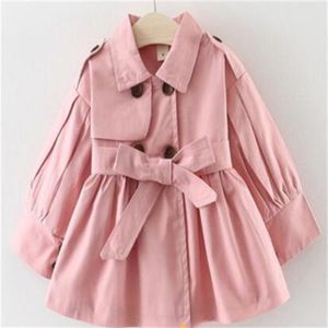 Mode Luxe Nieuwe Kinderkleding Meisje Herfst Prinses Jas Effen Kleur Middellange Single Breasted Trench Baby Bovenkleding