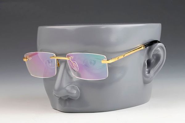 Montures de lunettes optiques de luxe à la mode 3138835 carré titane or cadre sans cadre jambes de ressort verre transparent pont numéro lunettes de soleil de qualité supérieure lunettes