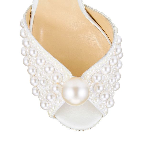 Mode luxe perles concepteur blanc femmes chaussures 4 en talons hauts chaussures de mariage de mariée taille 4-10 fête bal femmes chaussures Shippi254a