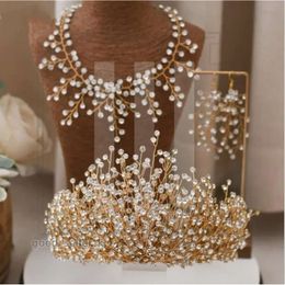 Mode luxe prinses Rhinestone Wedding Crown Silver Pageant Tiara Crowns Chic Bruid Designer Hoofdbanden Bruiloft Haaraccessoires met oorbellen 596