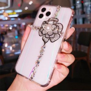 Mode Luxe Rhinestone Diamond Crystal Camellia Flower Clear Transparent Phone Case voor iPhone 11 PRO MAX X XR XS max 6 7 8 Plus