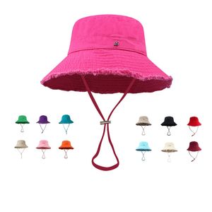 Strandhoed ontwerper emmer hoed brim le bob zachte cappello oranje witte designer hoeden voor mannen casual casquette luxe platte top verstelbare trekkoord hj027