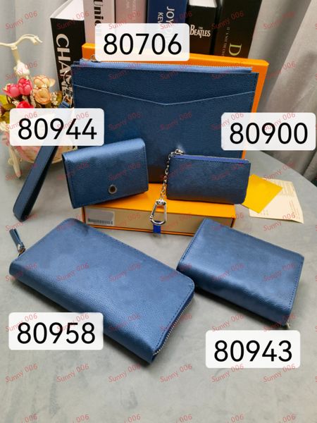 Carteras de diseñador Cremallera Descuento Bolsa Hebilla Mujer Azul puro Monederos Estilo diferente Bolso de cuero genuino Flor en relieve Monedero Bolso de embrague