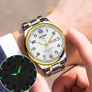 Mode luxe waterdichte lichtgevende vaste strap kalender kwarts herenhorloge minimalistisch luxe horloge