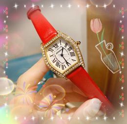 Mode luxe dames diamanten ring horloges tonneau vorm wijzerplaat lederen riem kwarts saffier glas Romeinse cijfers ge￼pgraded automatische datum vrouwelijke geschenken polshorloge