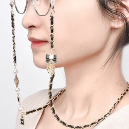 Cadena de gafas de lujo para mujer, cordón de metal de cuero, retro-vintage, euro-am ch, cadena para gafas de sol, accesorios