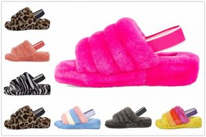 Moda de lujo para mujeres, niños, niñas, diseñadores, botas, sandalias, pelusa, sí, diapositiva Motlee, pantuflas amarillas lisas, zapatillas peludas, diapositivas, flip fl S9Yi #