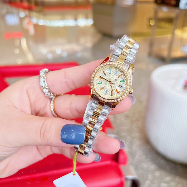 Montre de luxe pour femme, mouvement à quartz, tailles 28mm, chaîne de montre en acier inoxydable 904 02